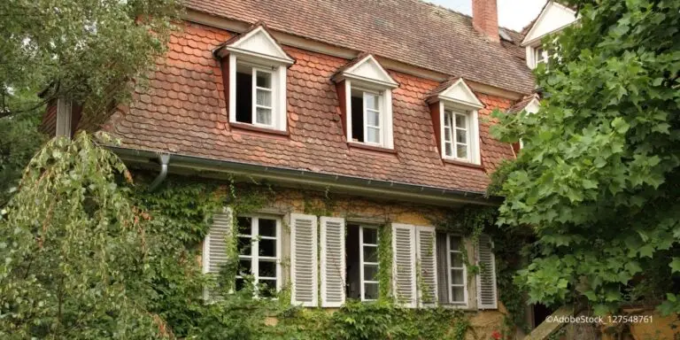 Ein altes, efeuranktes Einfamilienhaus. Symbolbild für die Immobilienbewertung und energetische Sanierung von Altbauten in Berlin und Brandenburg.