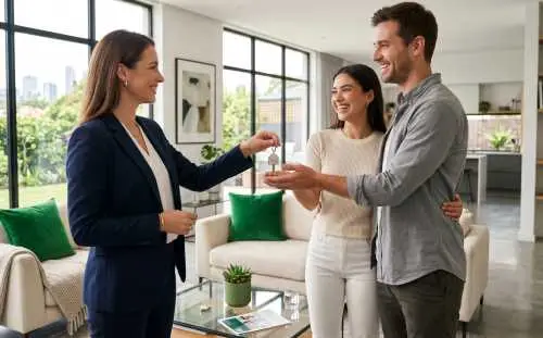 Schlüsselübergabe bei einem erfolgreichen Immobilienverkauf durch den Eigentümer