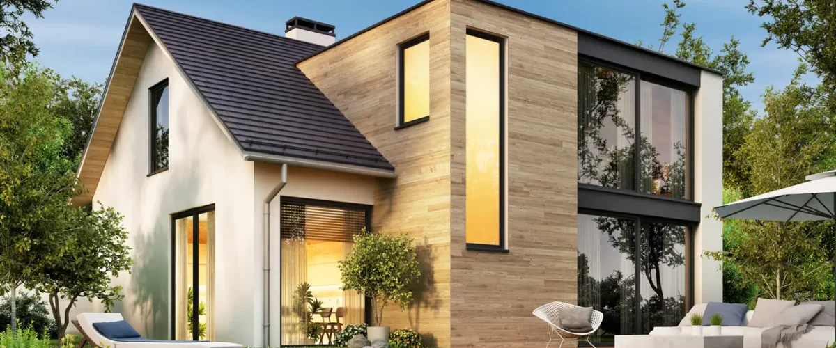 modernes Haus mit Terrasse und Swimmingpool